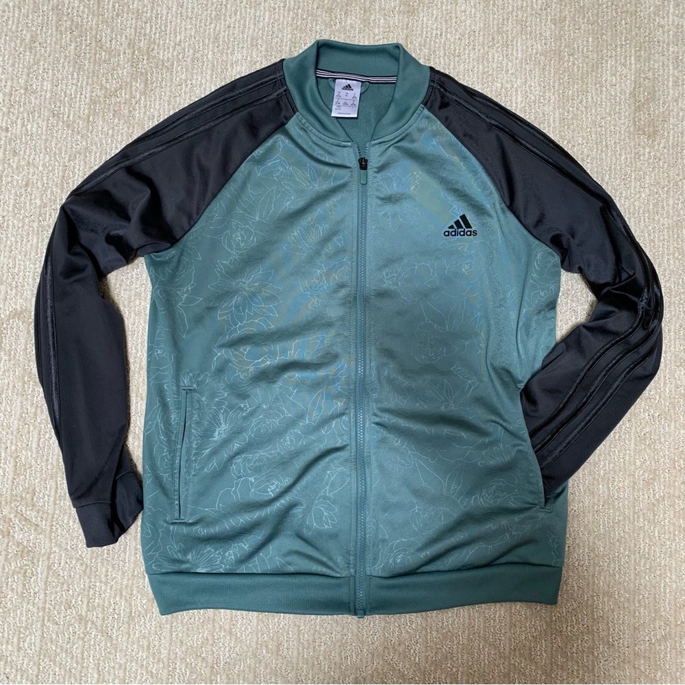 Adidas Embossed Print Track Jackets Full-Zip Climalite Jacket Womens XL green